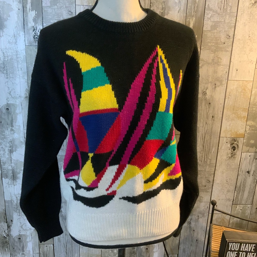 Colorful Abstract Sailing Sweater. Size L
